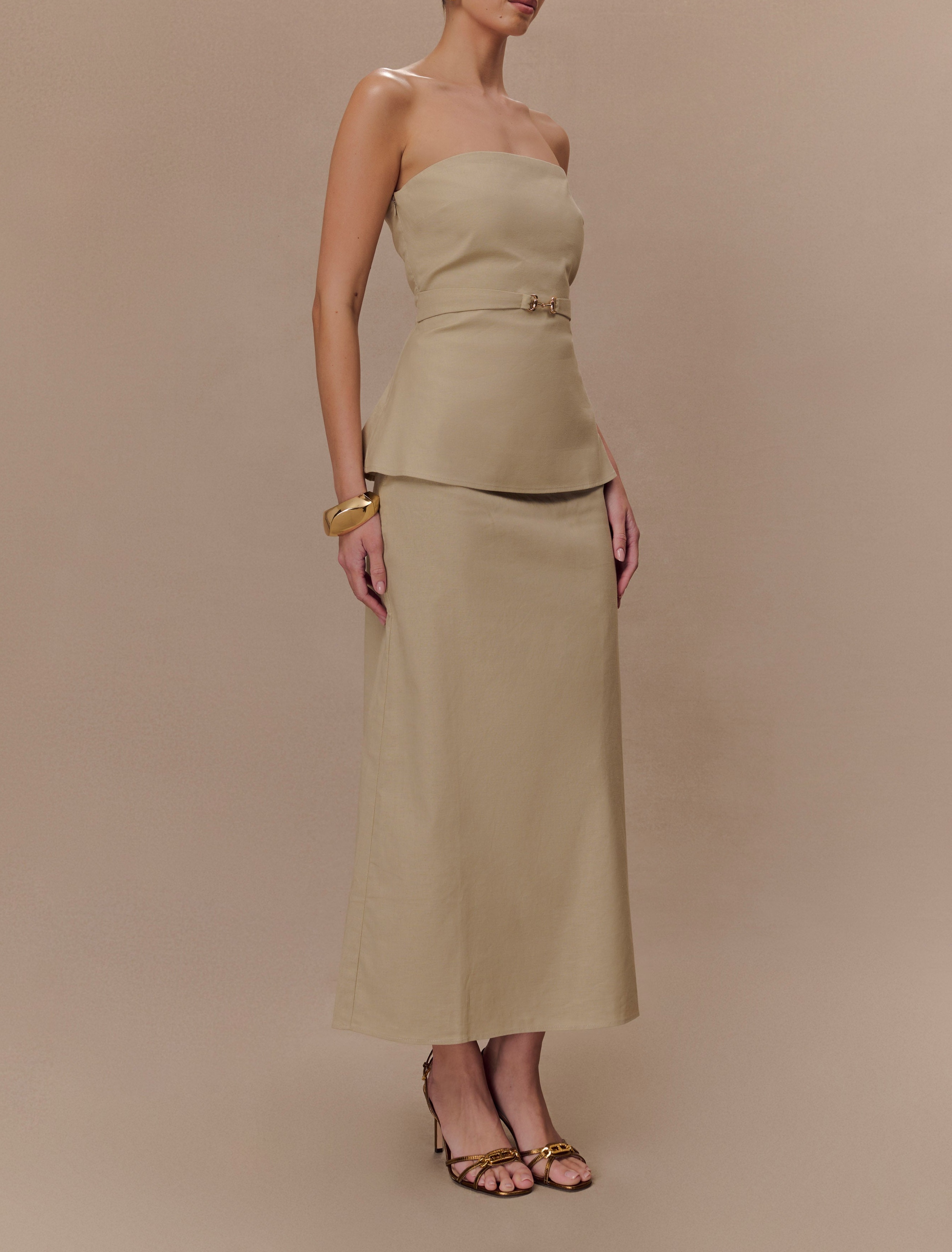 Natural Strapless Linen Top