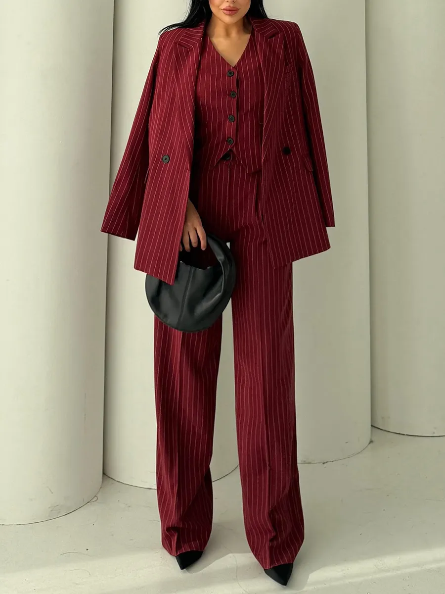 🌟Women'S Striped Casual Suit Jacket, Vest And Pants 3-Piece Set 5sets Only $24!💥