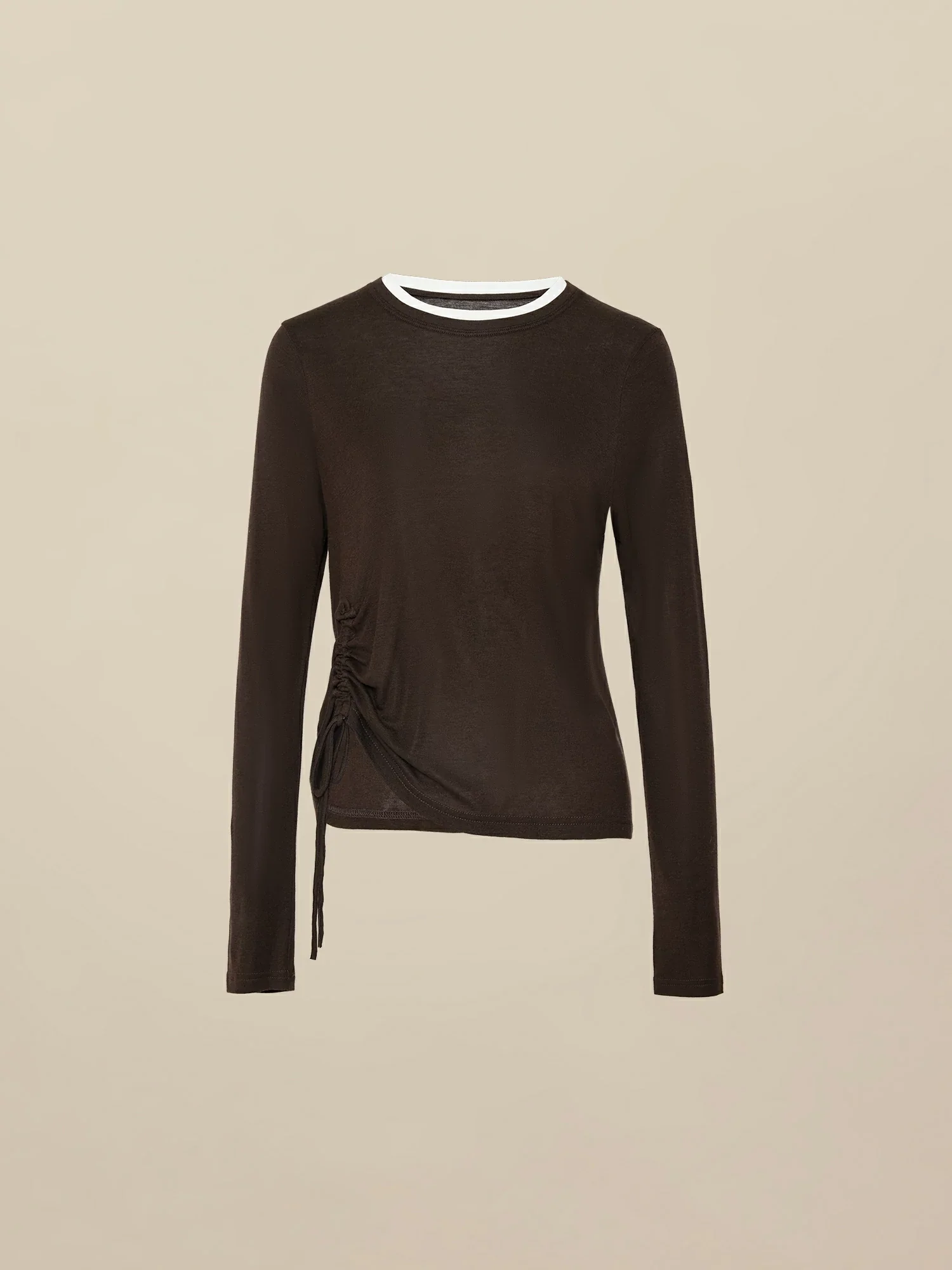 Lyocell & Wool Round Neck Long Sleeve Drawstring T-Shirt