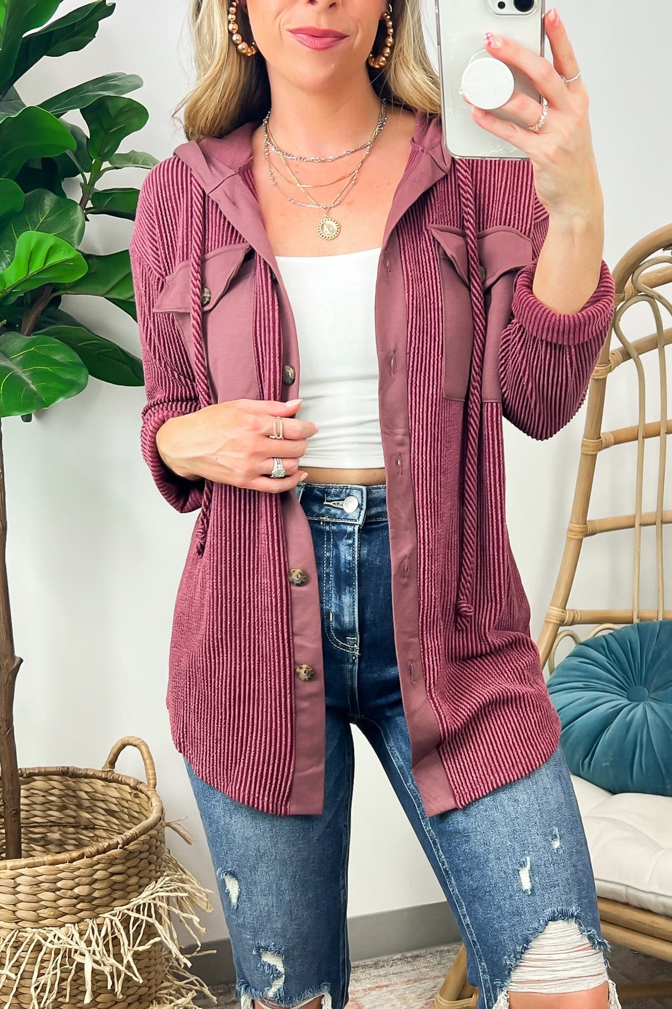 Saturday Satisfaction Ribbed Hooded Shacket