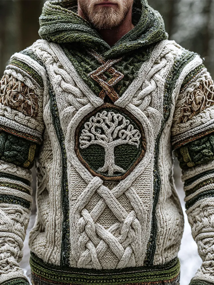 Viking Celtic Tree Knit Art Men's Hooded Sweater