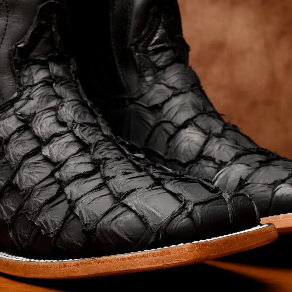 AUTHENTIC Black Pirarucu Boots - Square Toe