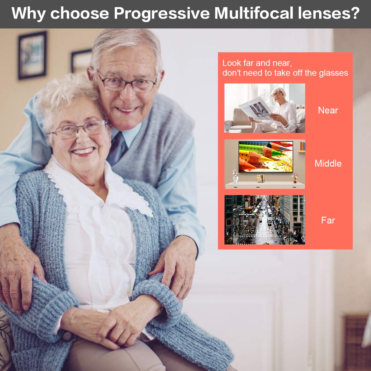 Titanium Progressive Far and Near Dual-use Reading Glasses