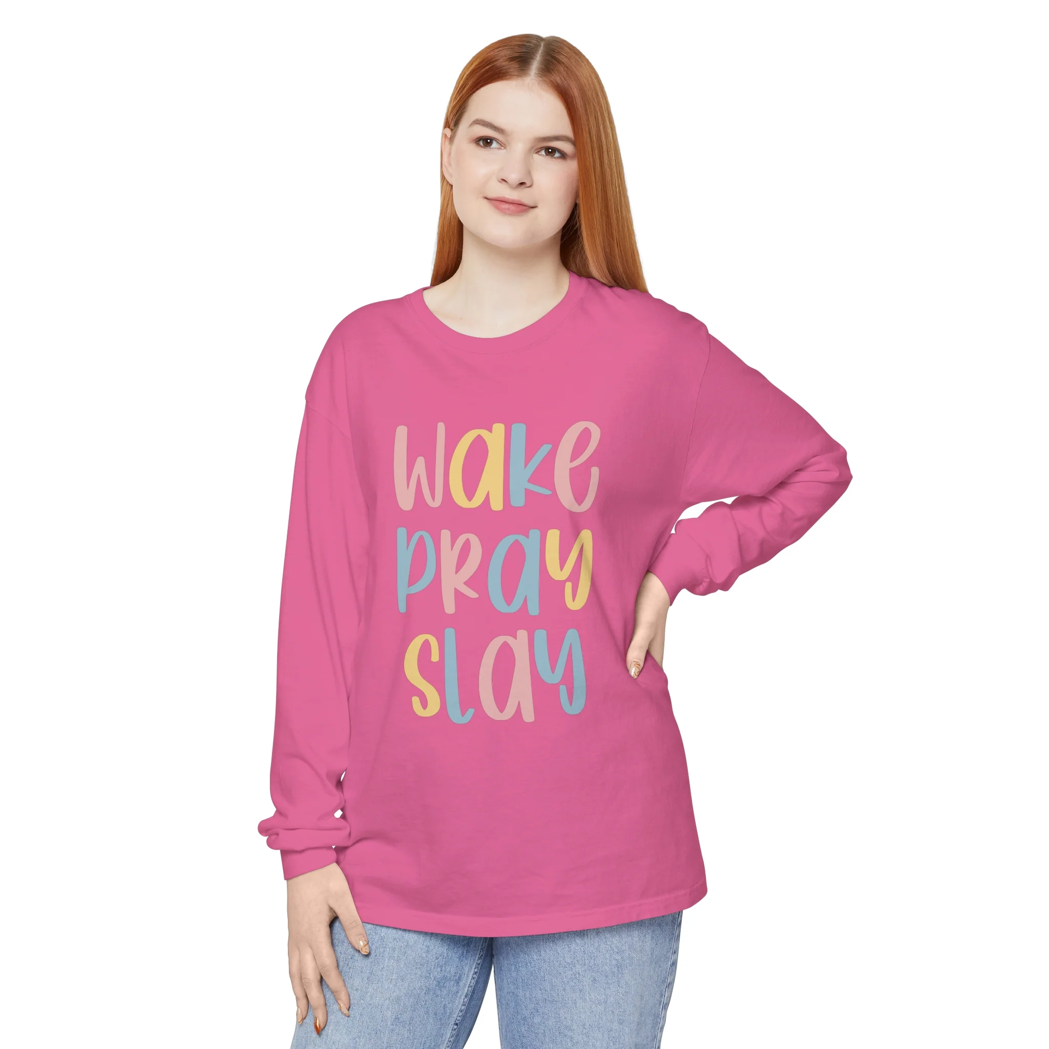 Wake Pray Slay Unisex Garment-dyed Long Sleeve T-Shirt