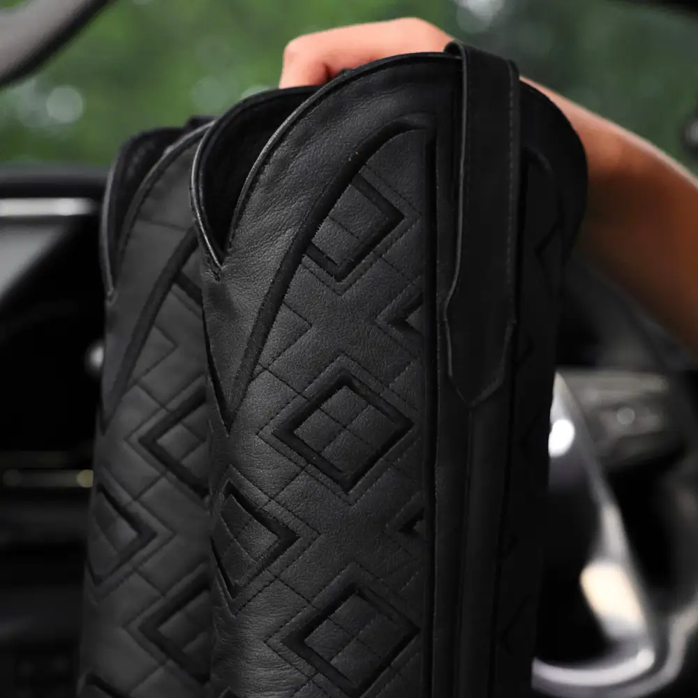 Black Basketweave Leather Boots- Square Toe