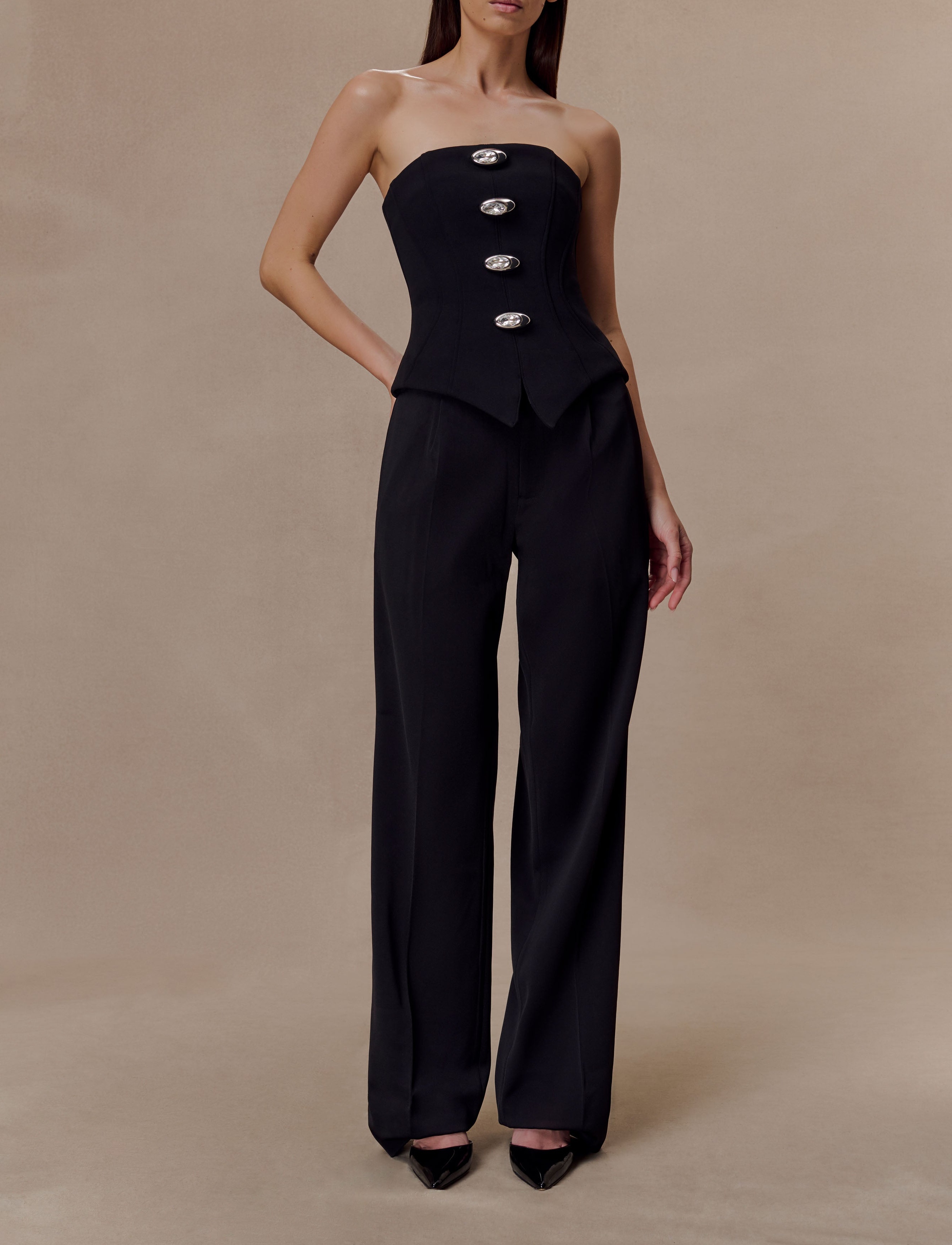 Black Satin Straight Leg Pant