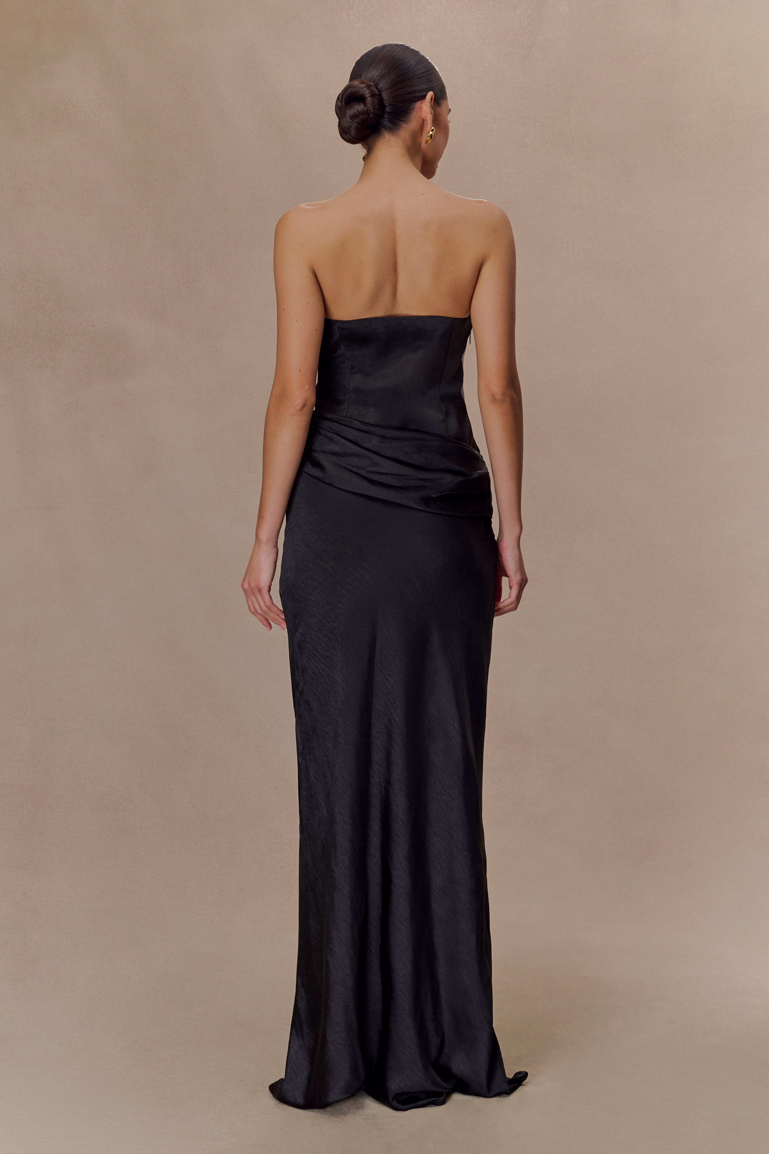 Black Strapless Satin Maxi Dress