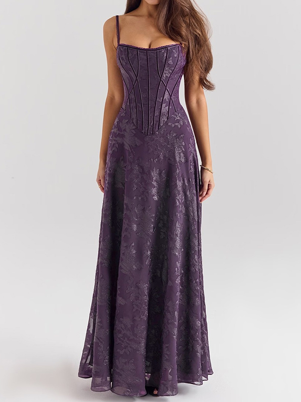 Flower Lace Sleevless Spaghetti-Neck Split-Side Maxi Dresses