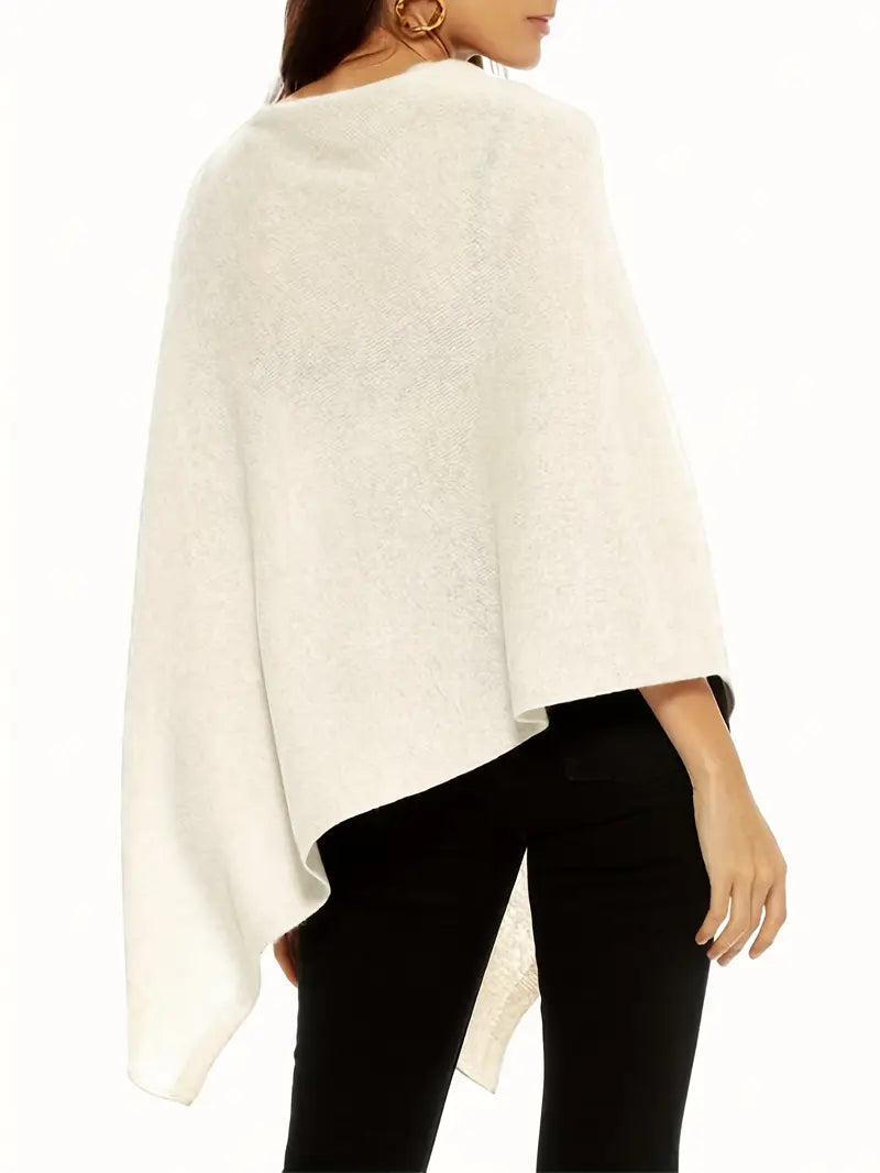 Women'S Elegant Asymmetrical Cape Sweater - Soft Winter Coat with Round Neck