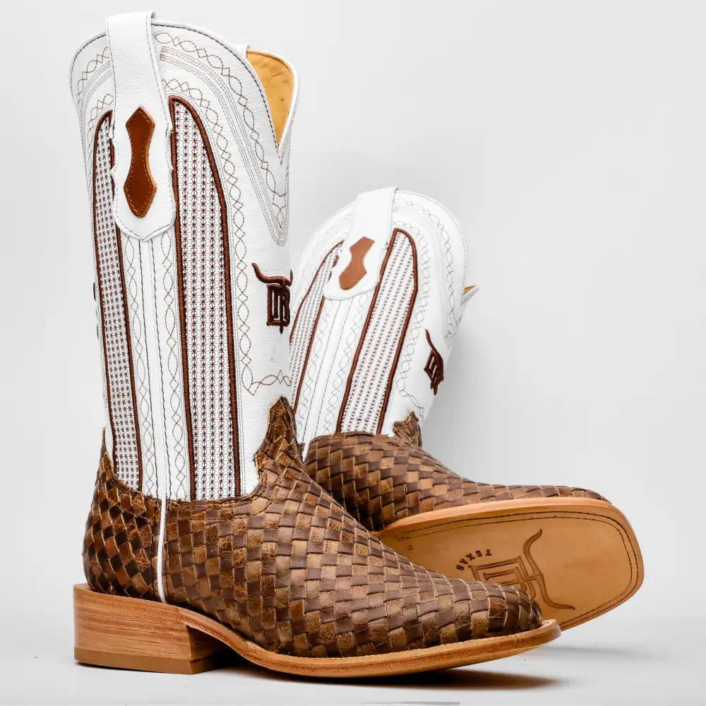 Tan Basketweave Boots -Square Toe