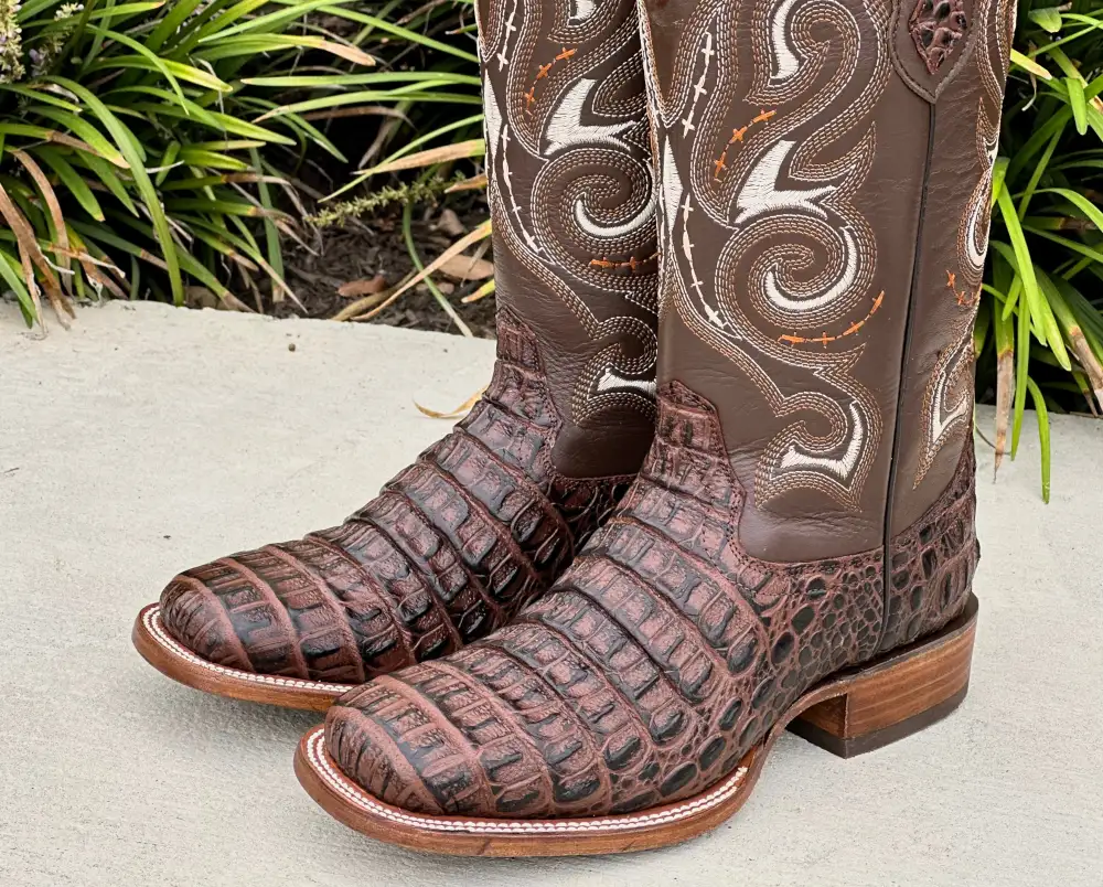 Mens Brown Horn-Back Leather Boots With Cream Shaft