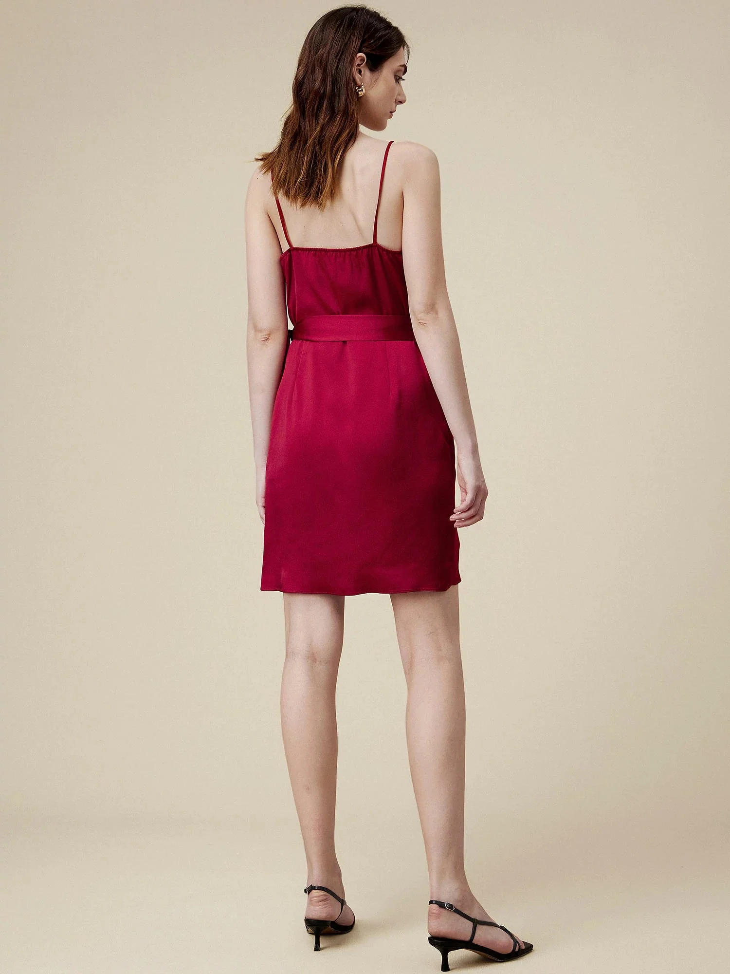 85% Acetate Satin Wrap Dress