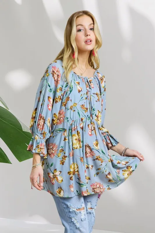 Floral Peasant Tunic Top