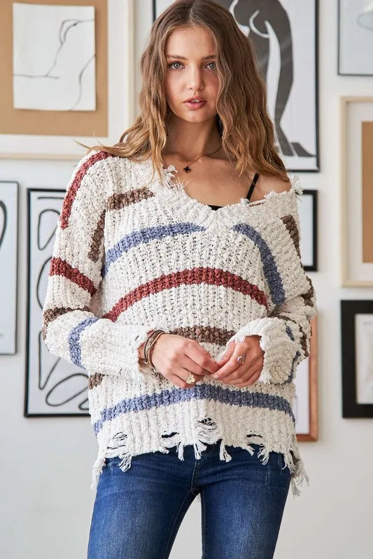 Frayed Edge Stripe Sweater
