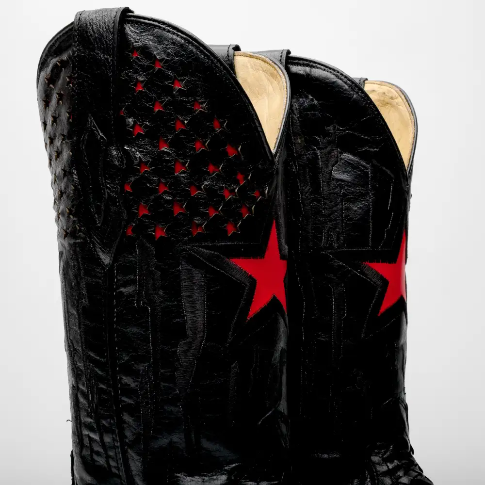 Black Basketweave Leather Boots - Square Toe