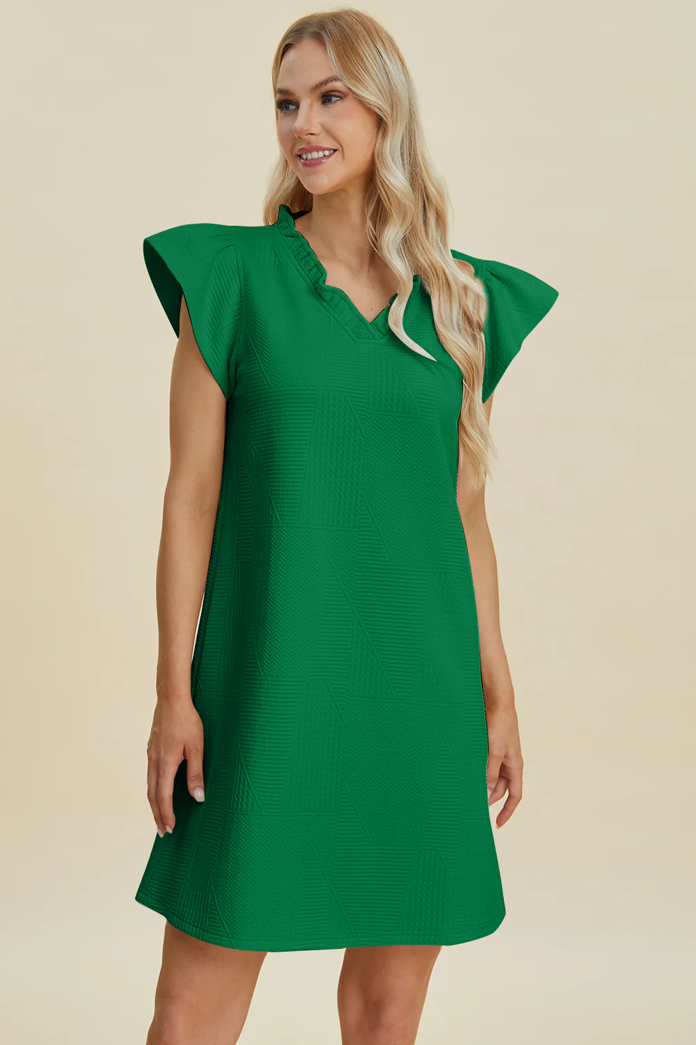 Full Size Ruffled V-Neck Cap Sleeve Dress