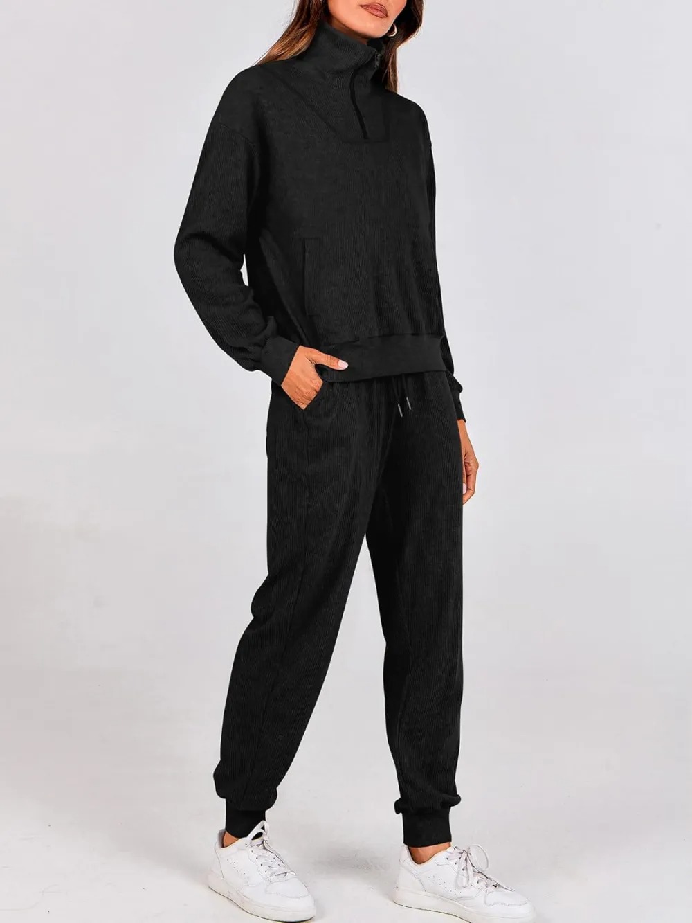 Women's Long Sleeve Half Zip Sweatshirt Sweatpants Lounge Set Sweatsuits with Pockets