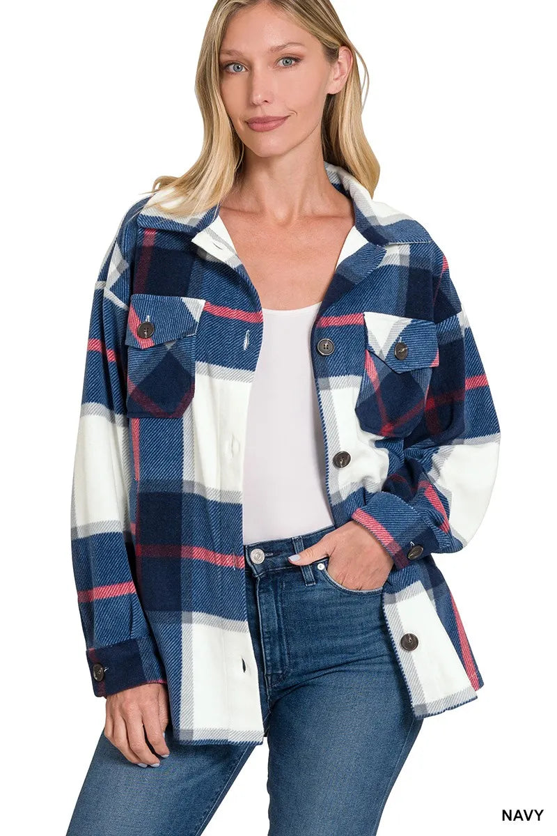 Oversized Plaid Fleece Shacket