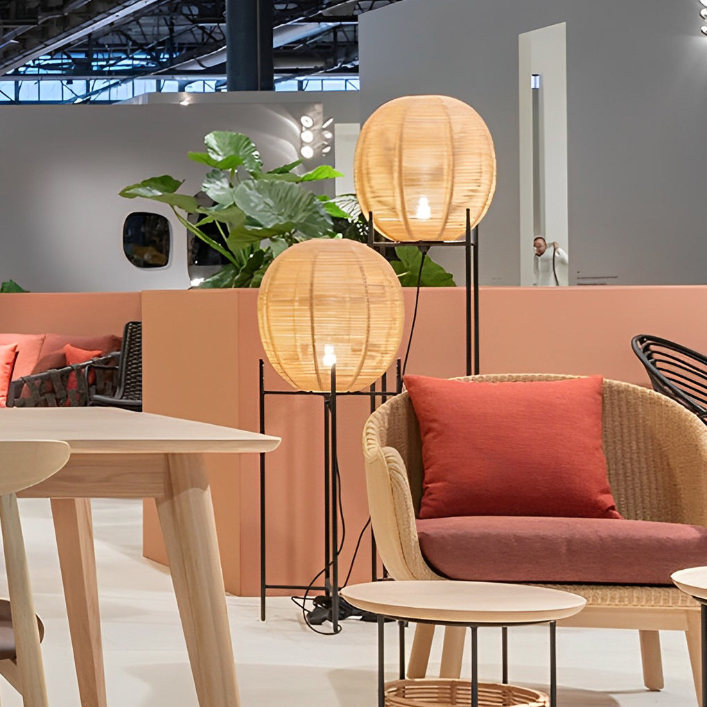 Rattan Lantern Shaped Nordic LED Table Lamps Floor Lamp Desk Light