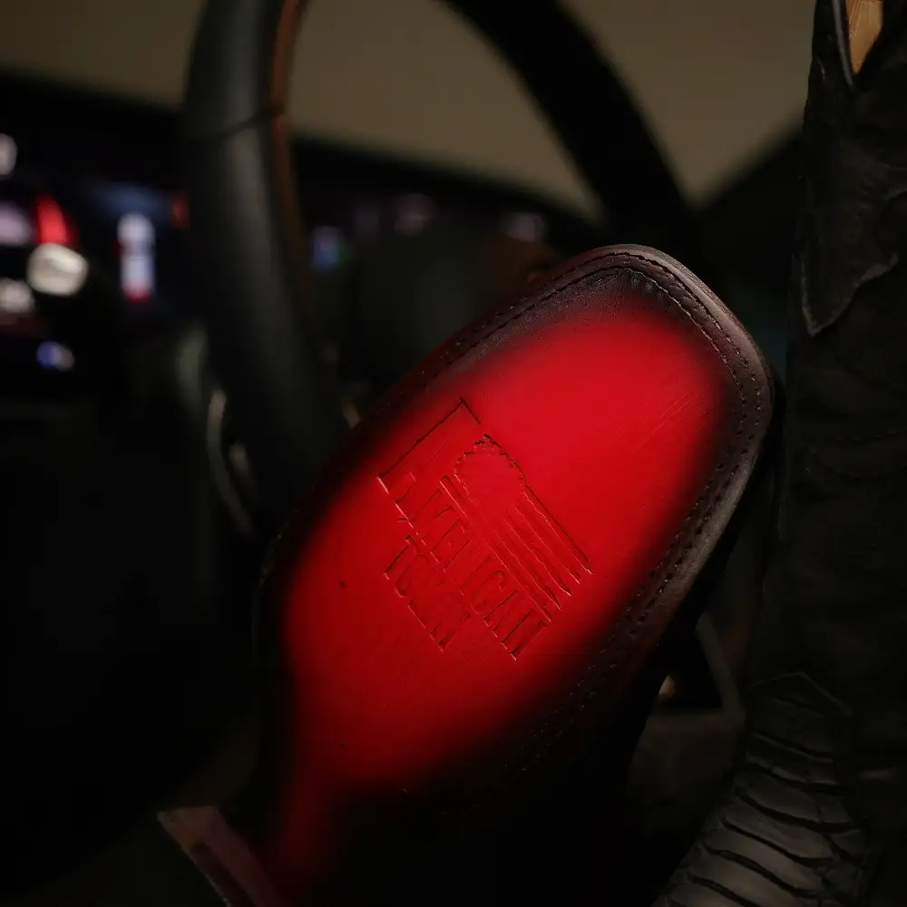 Matte Black Python Leather Boots - Square Toe