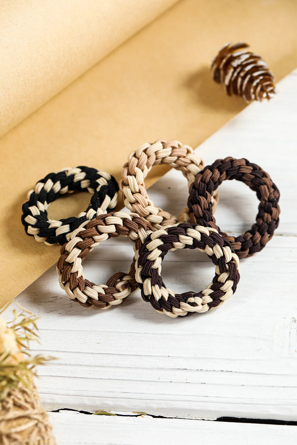 Light French Beige 5pcs Braided Thick Hair Ties