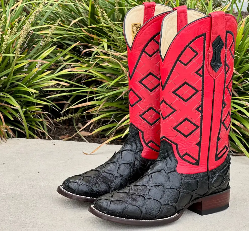 Mens Black Piraruco Leather Boots With Red Shaft