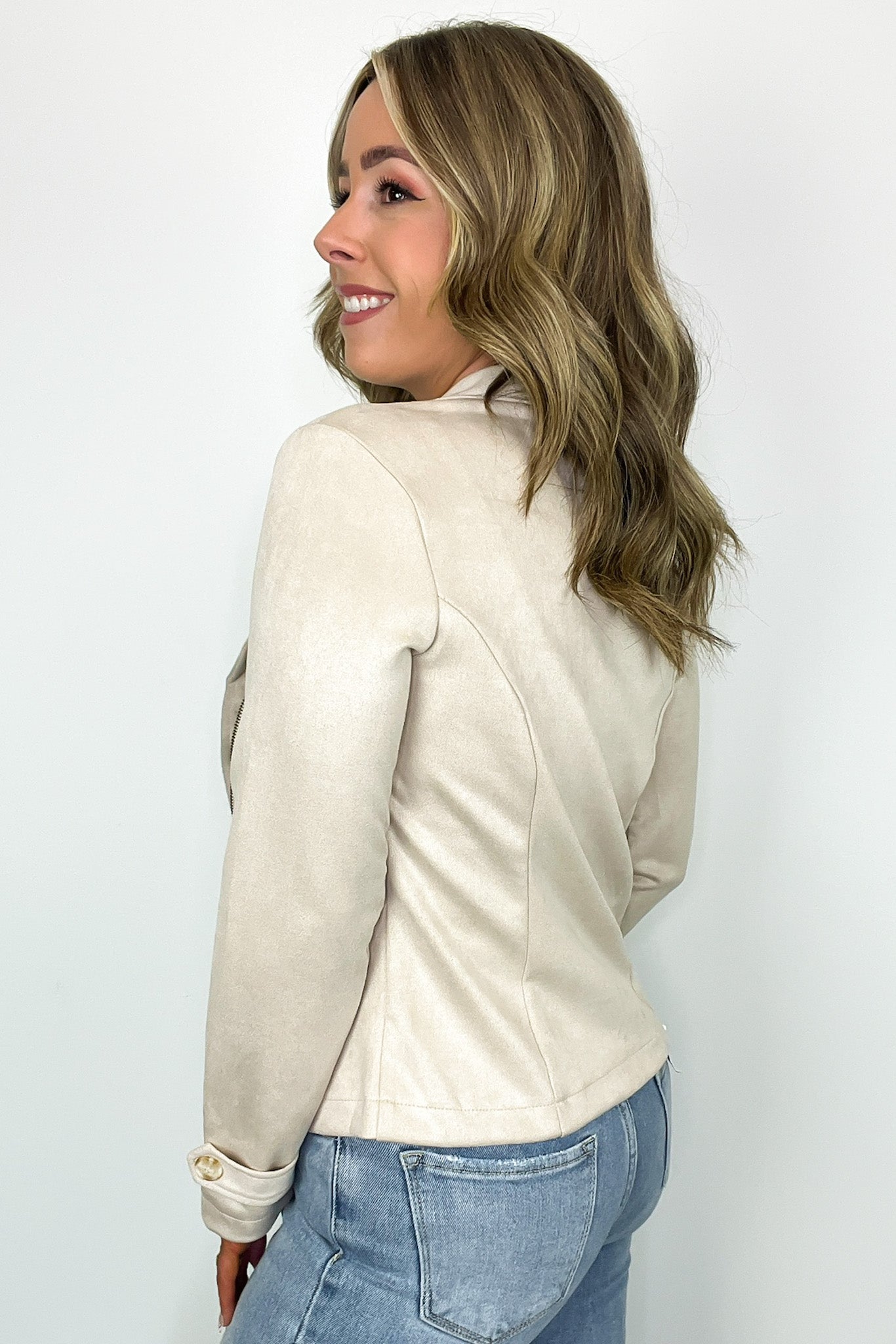 Faux Suede Zip Up Moto Jacket