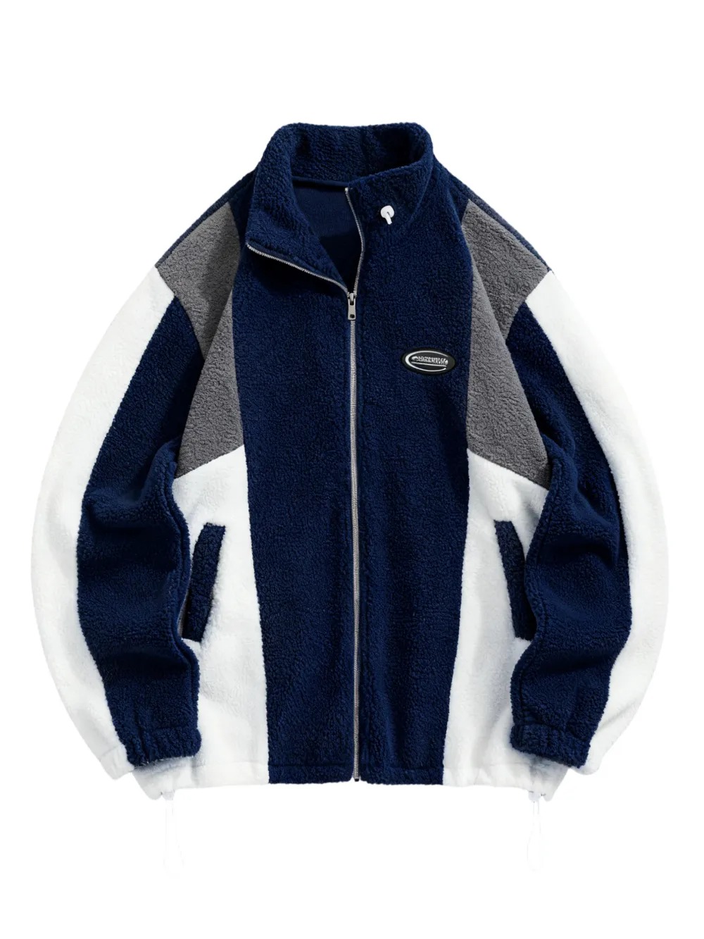 Unisex Colorblock Zip Up Fleece Jacket with Pockets