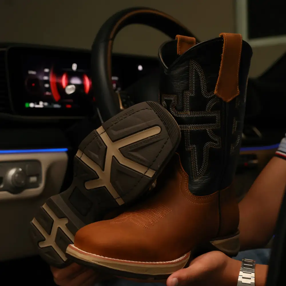 Light Honey Leather Work Boots - Square Toe