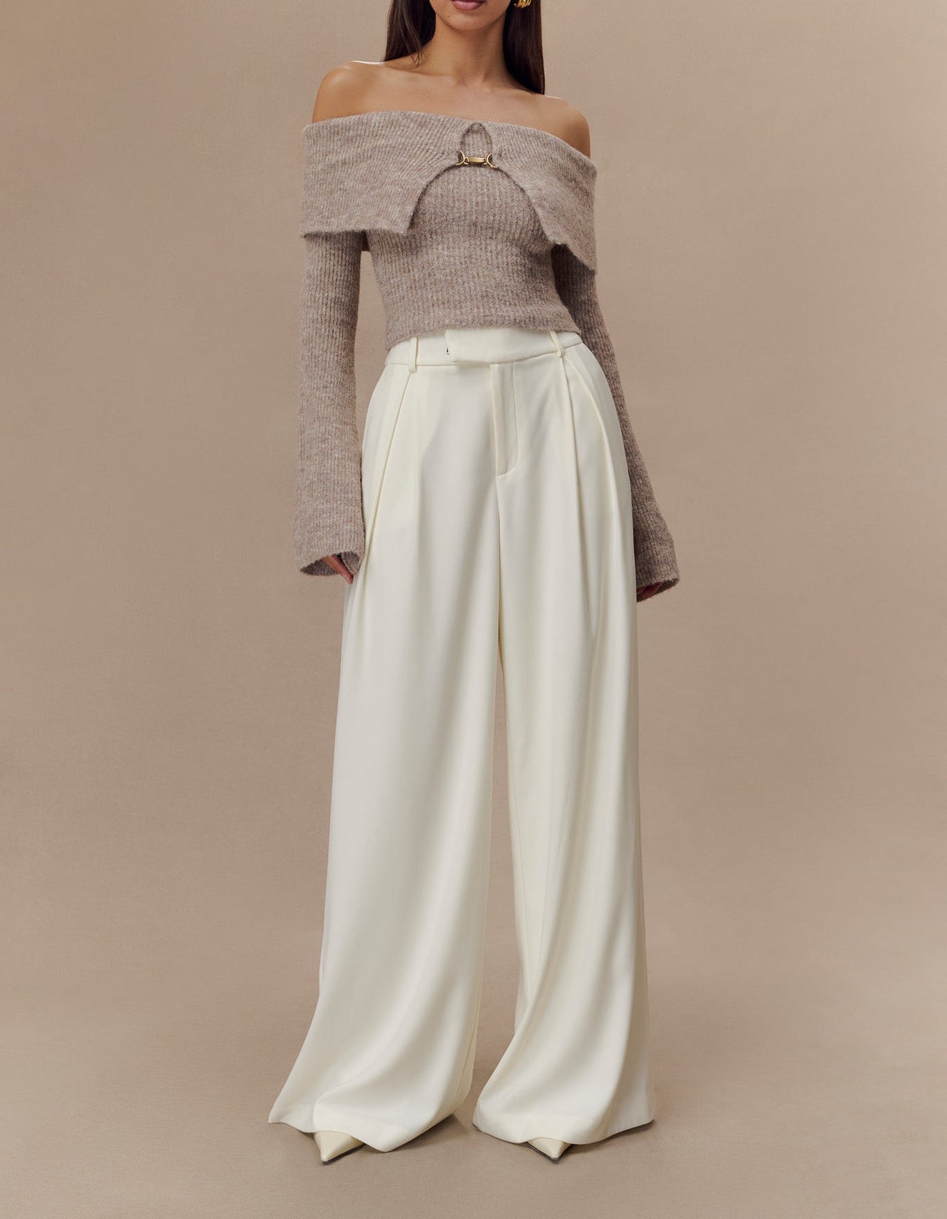 Ivory Pleated Wide Leg Pants