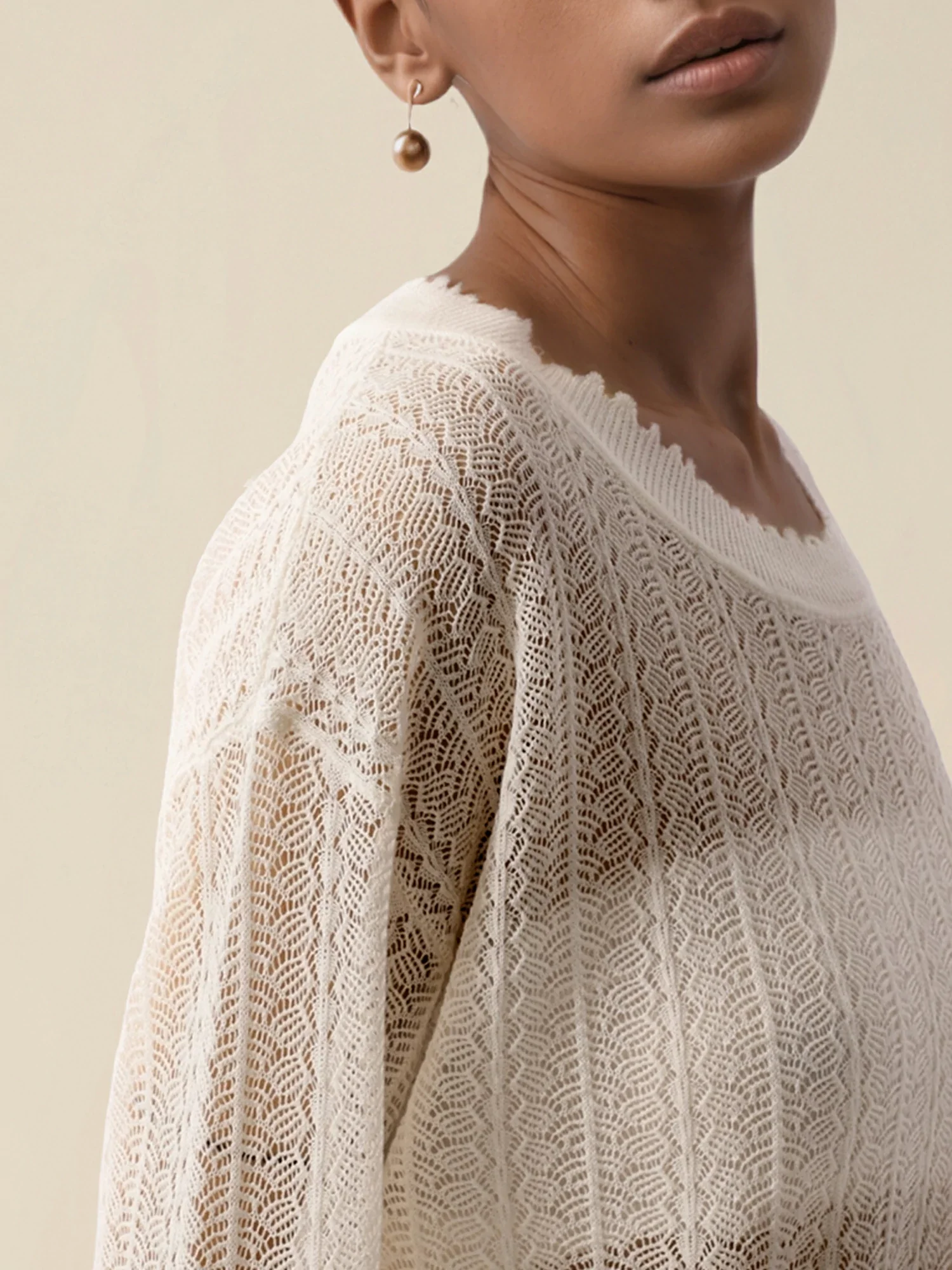 Linen & Lyocell Round Neck Hollow Top