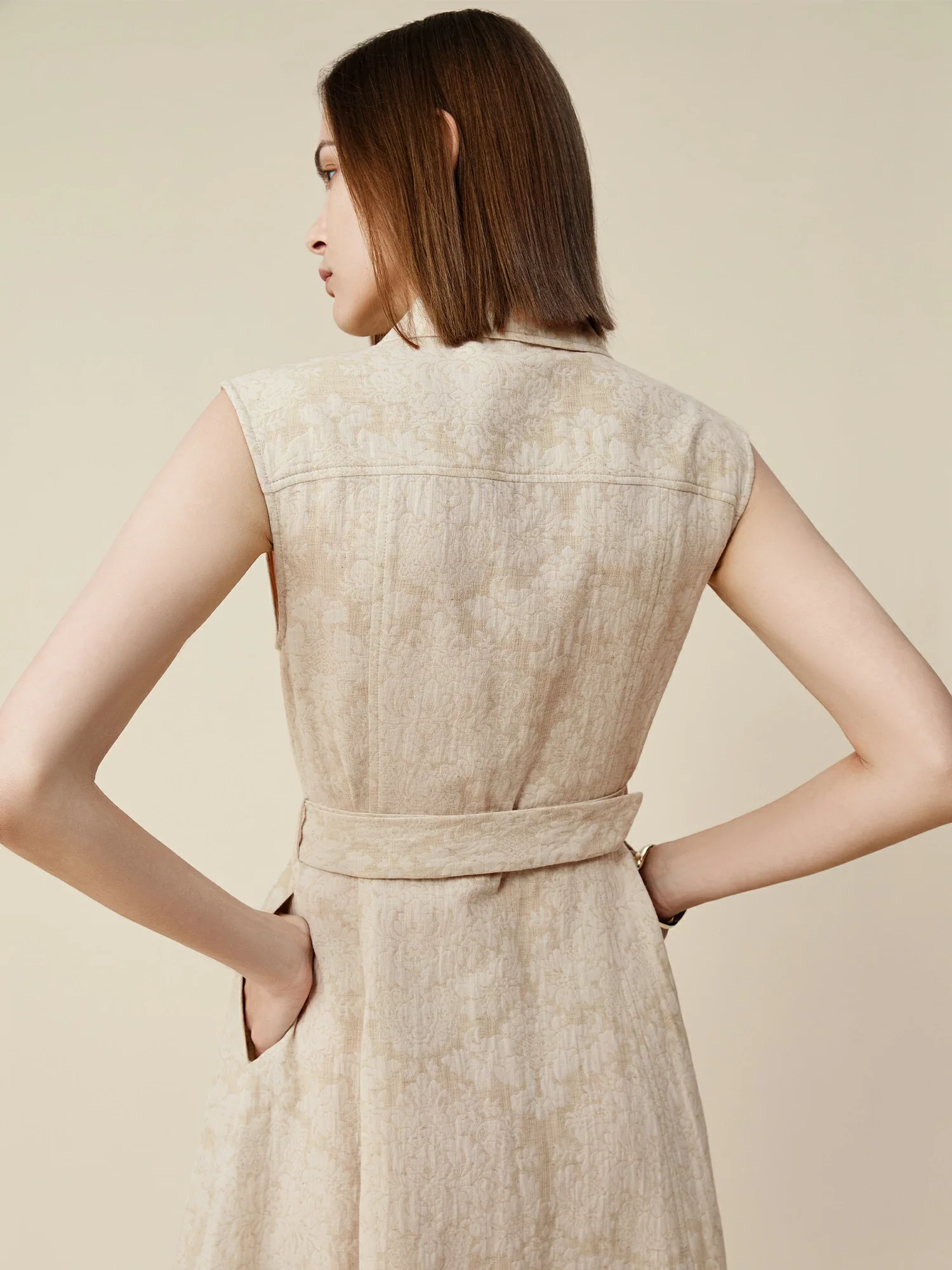 Cotton & Linen Lapel Sleeveless Dress