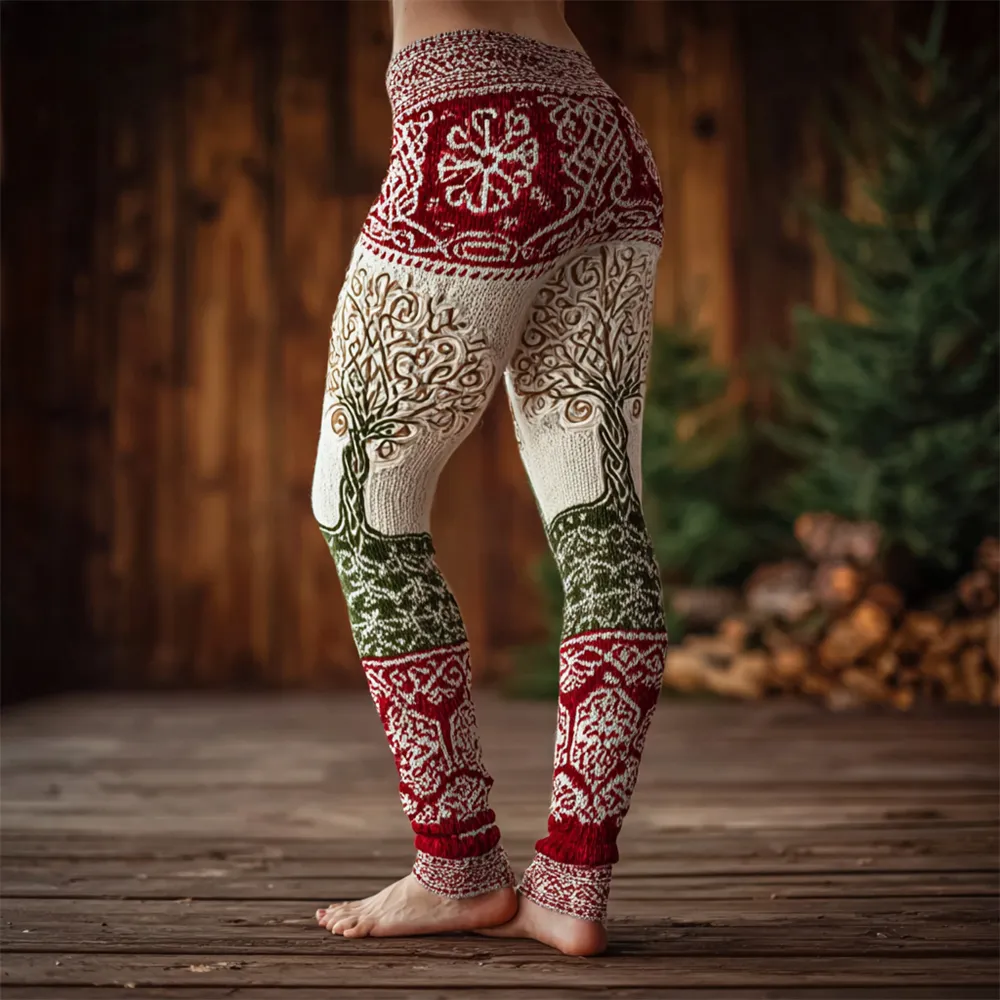 Christmas Tree Of Life Viking Art Women's Knit Leggings