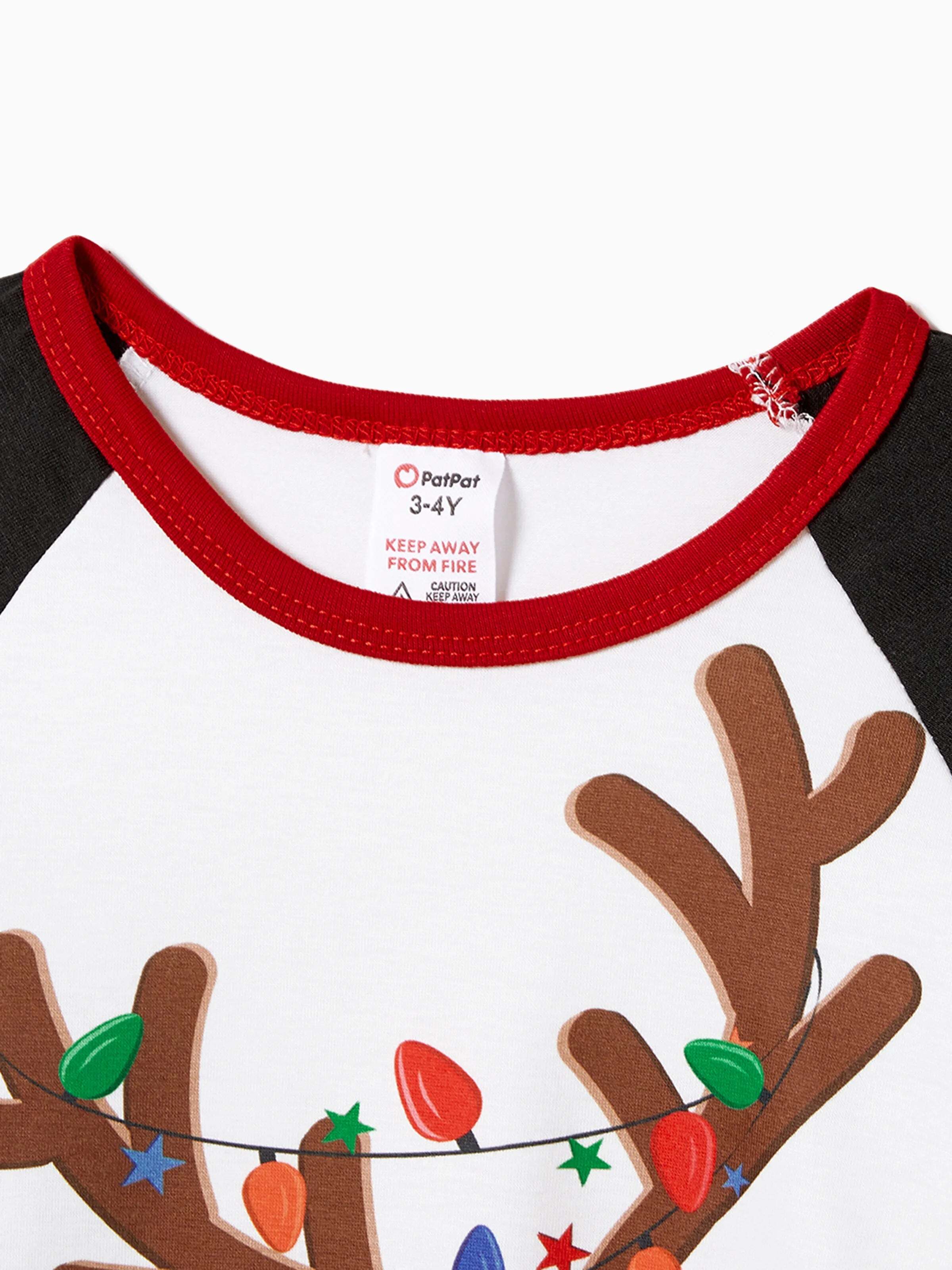 Christmas Reindeer Print Family Matching Pajamas Sets with Christmas Socks Black