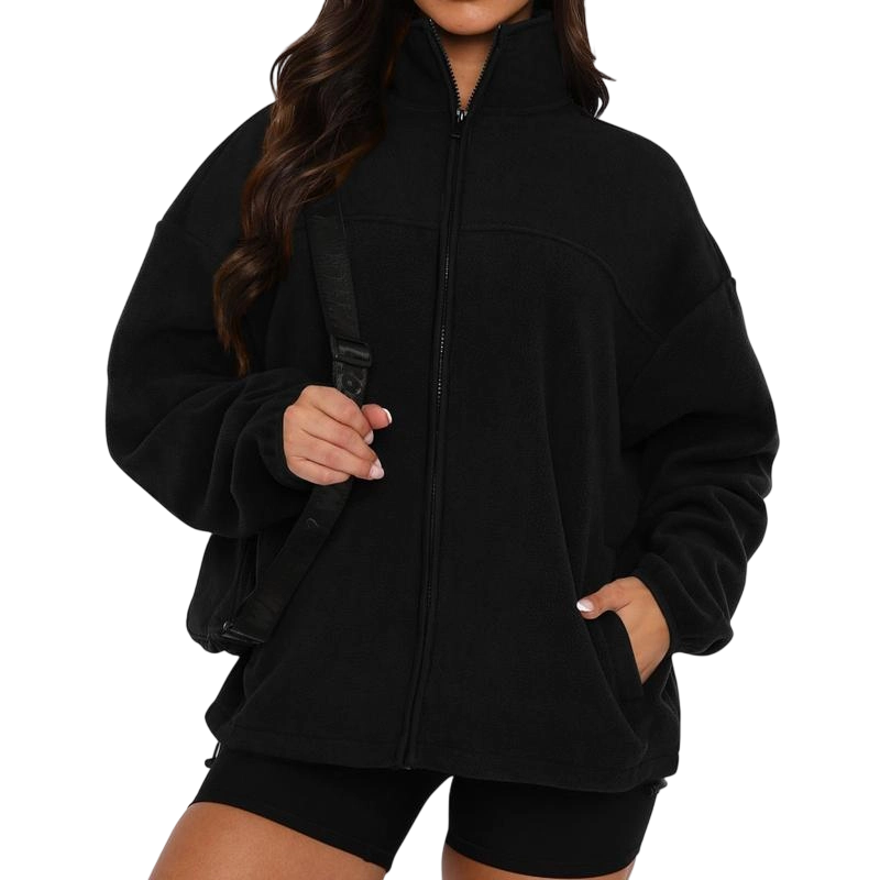 Women's Zip Up Baggy Basic Fleece Jacket