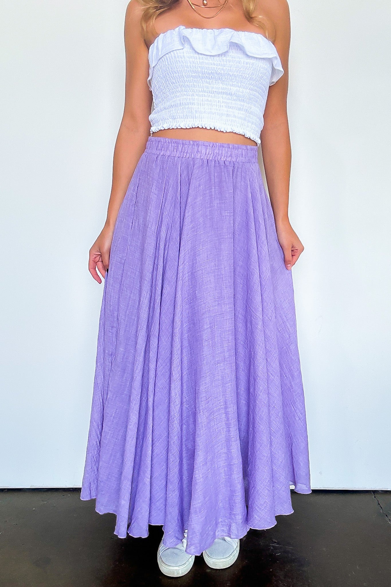 High Waist Woven Maxi Skirt