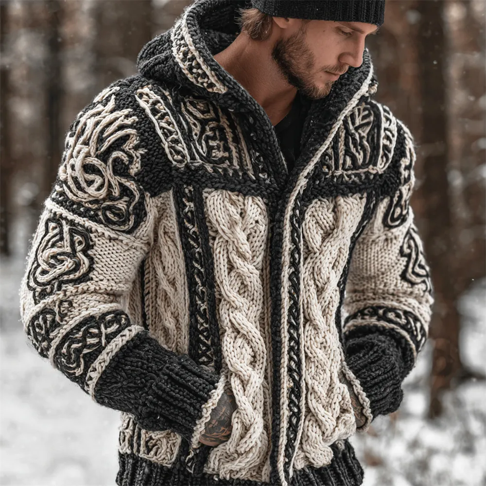 Viking Celtic Knot Art Men's Hooded Cardigan