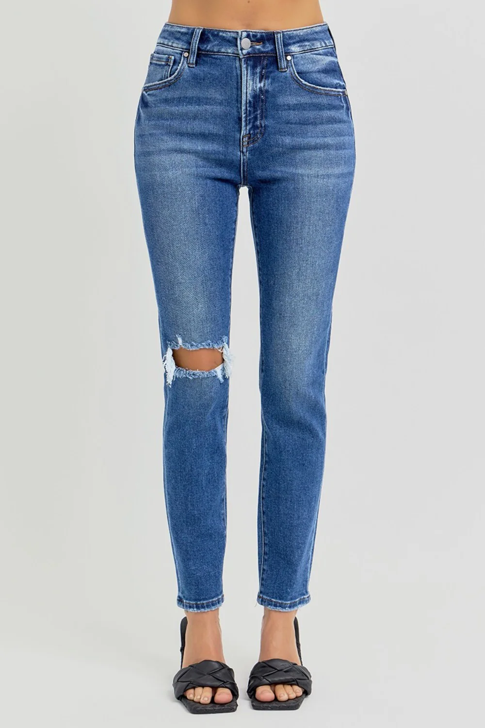 Full Size High Rise Ankle Skinny Knee Distressed Jeans