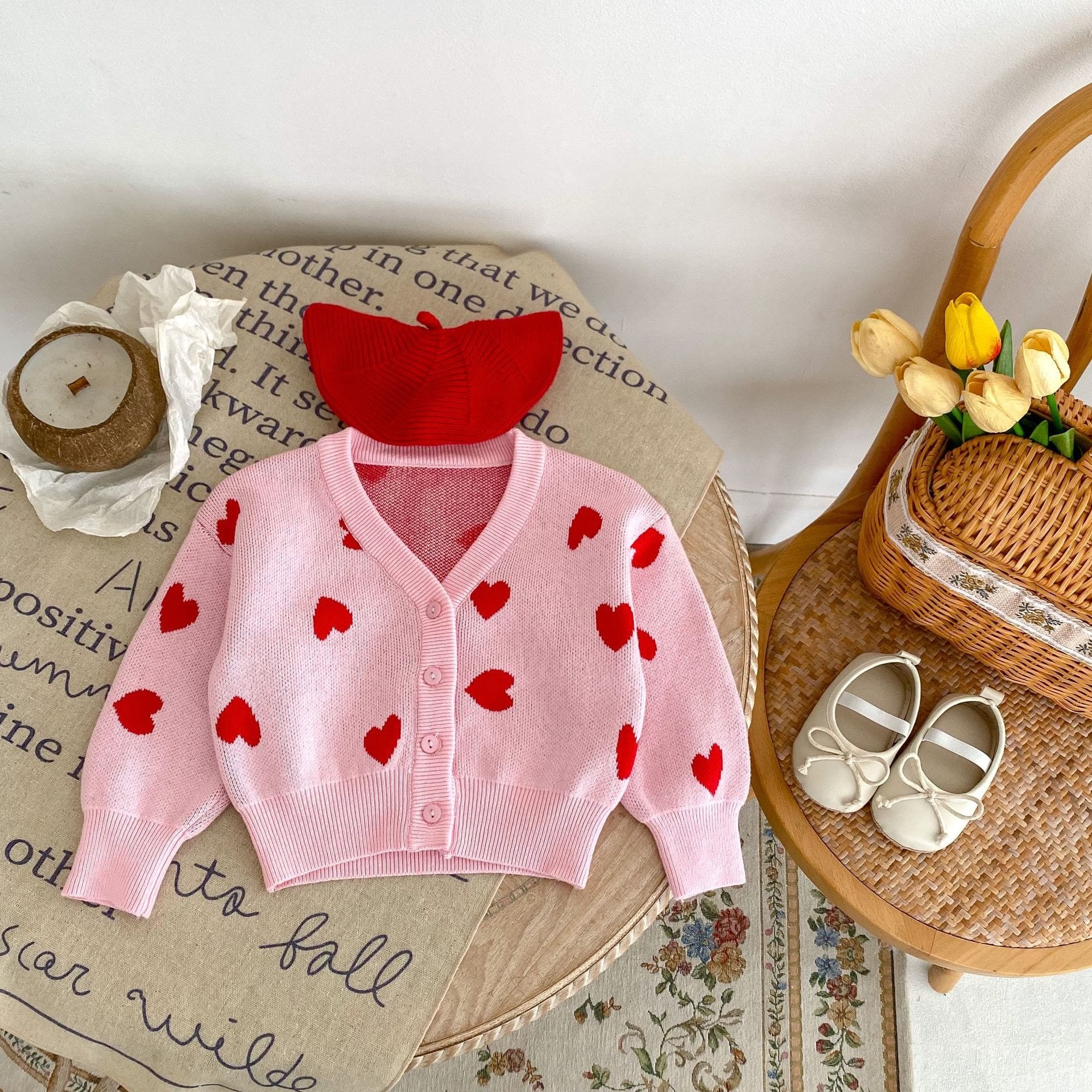 Baby Knitted V-neck Heart Cardigan