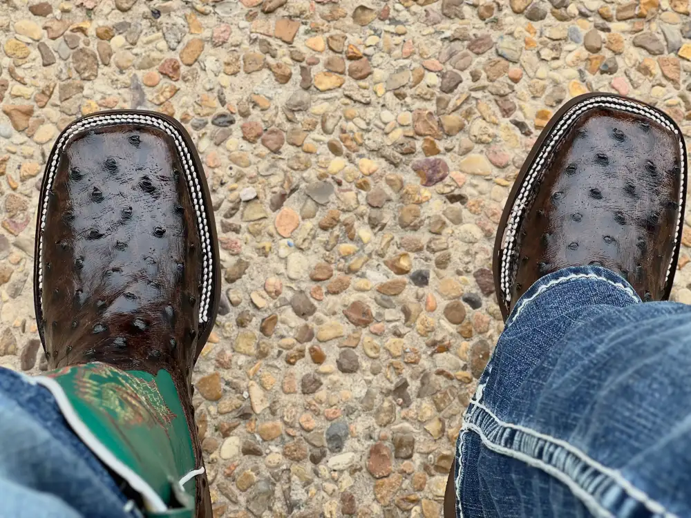 Men’s Brown Ostrich Leather Boots With Green Shaft