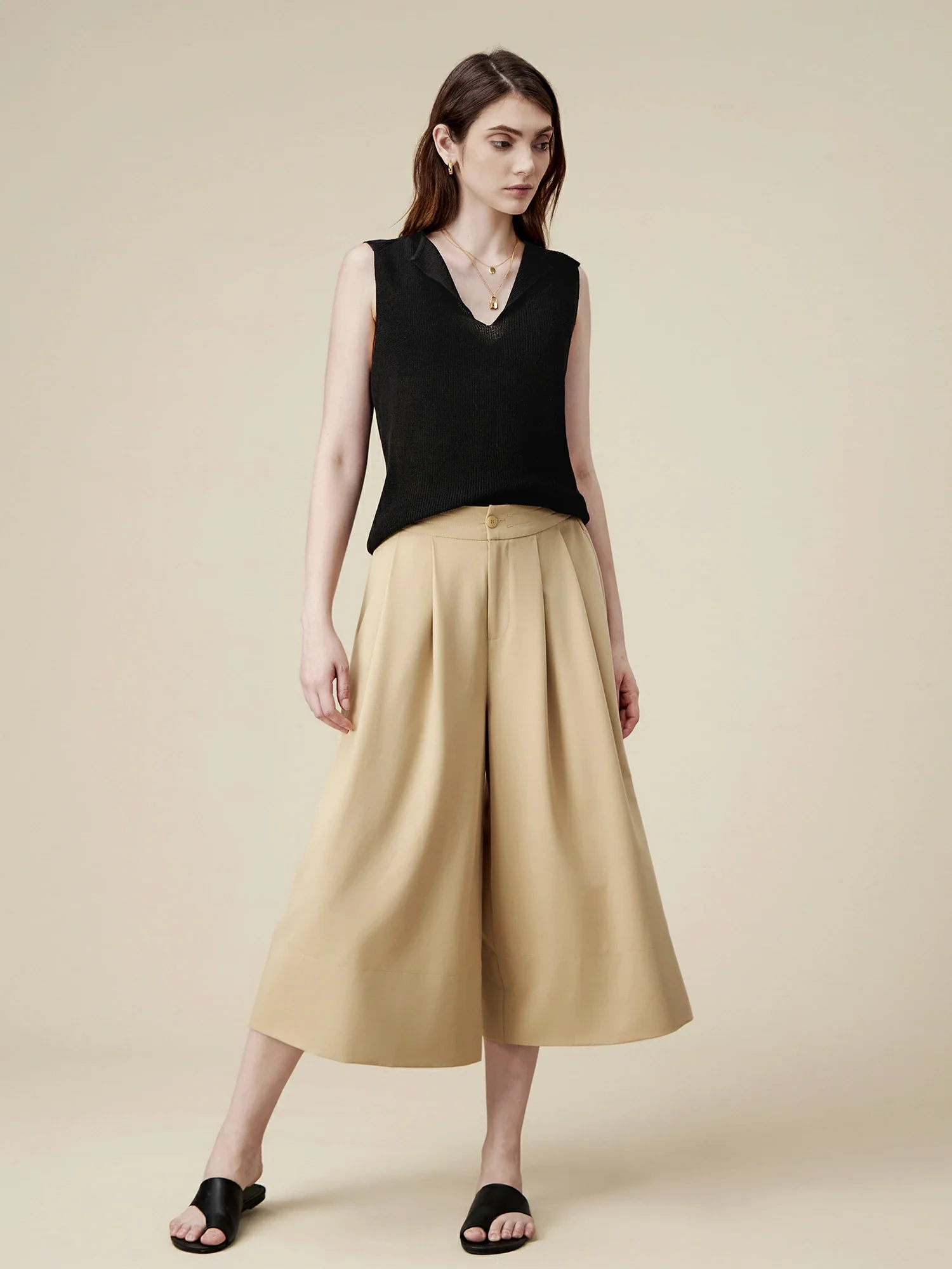 Linen & Lyocell Sleeveless Lapel Casual Tank