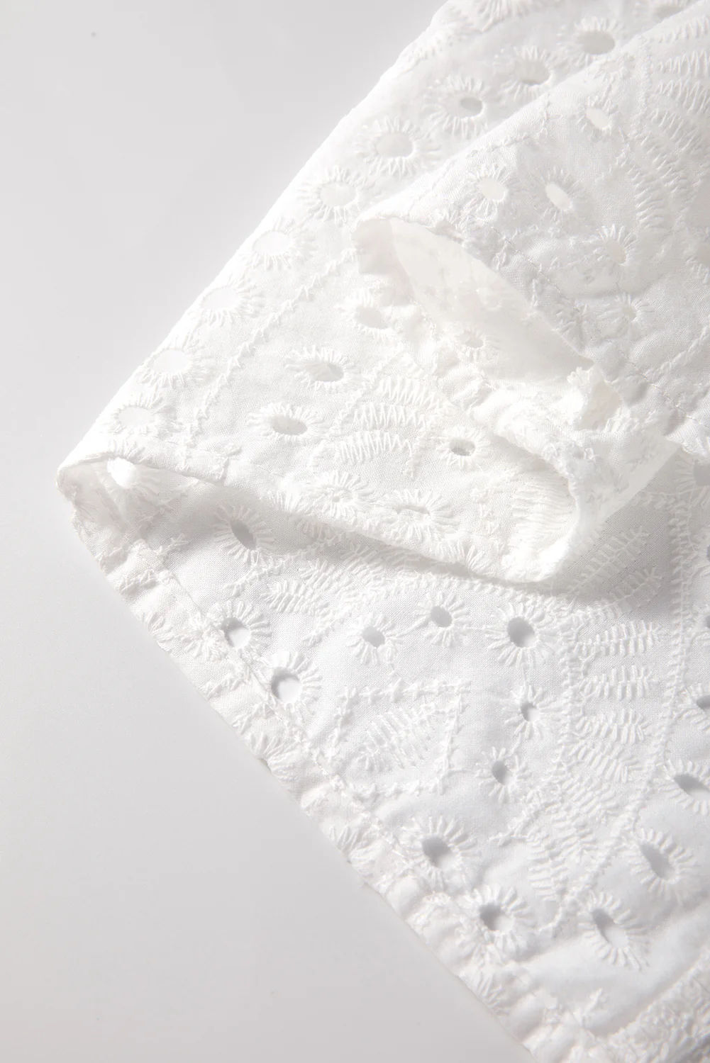 Eyelet Embroidered Puff Sleeve V Neck Blouse