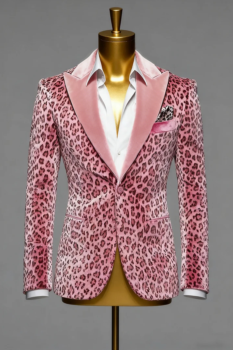 Men's Pink Leopard Print Single-Breasted Blazer