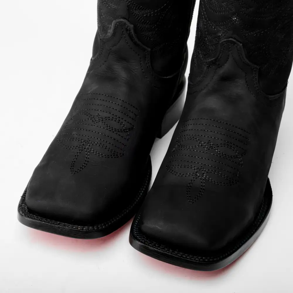 Matte Black Nobuck Leather Boots - Square Toe