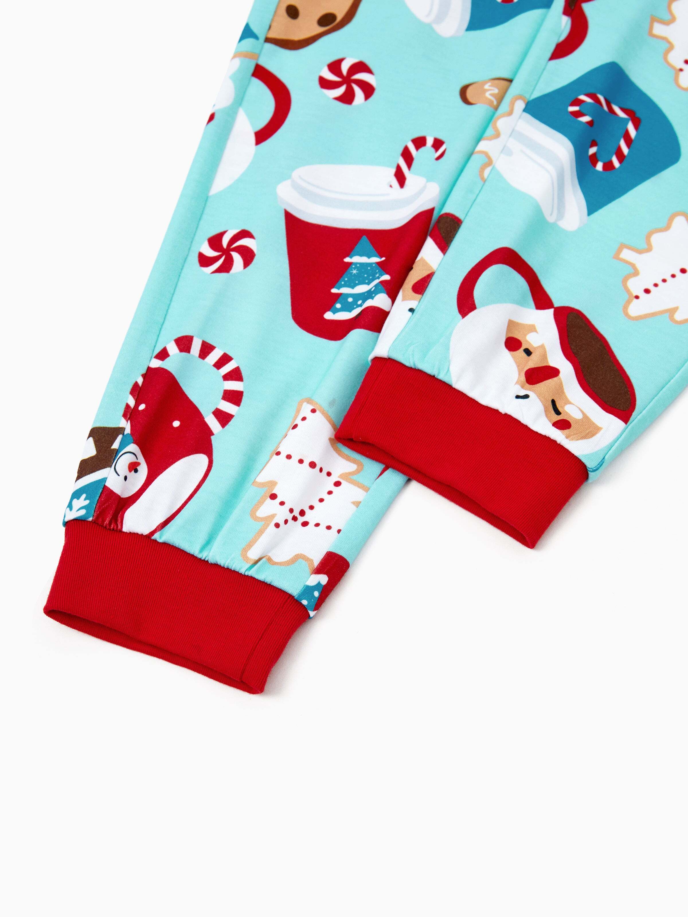 Christmas Matching Family Pajamas Set Gingerbread Print Blue and Red PJS with Christmas Socks Light Blue