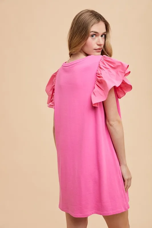 Wear Round Neckline Ruffle Sleeve Relaxed Knit Dress
