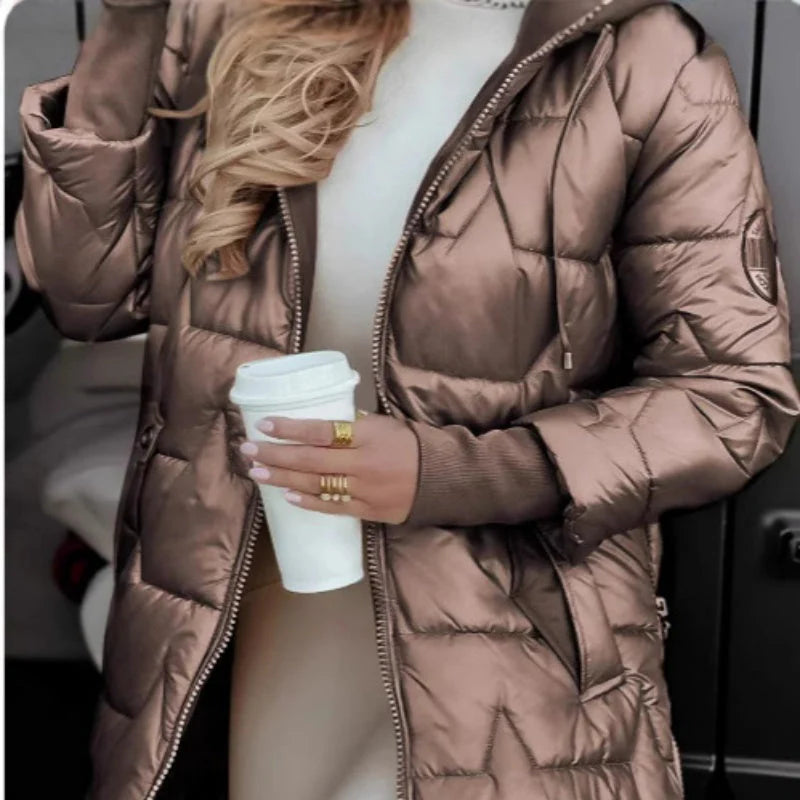 Women's Winter Warm Hooded Coat in Mid-Length