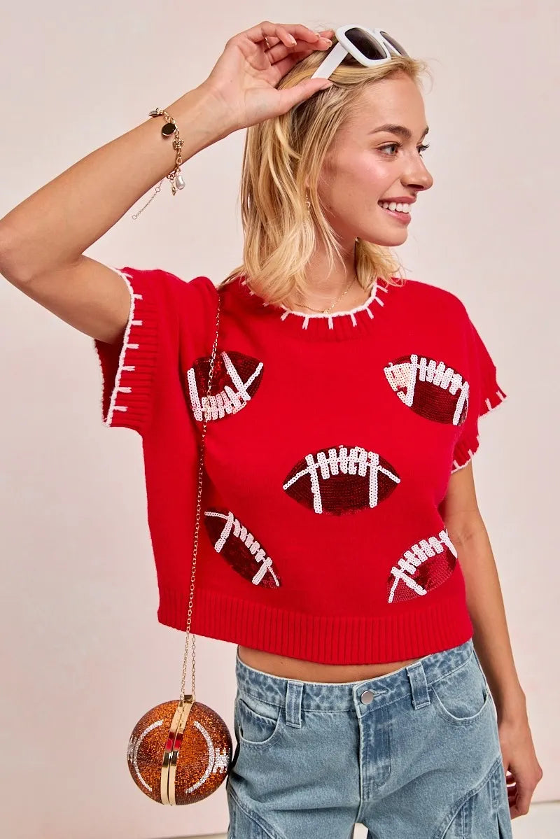 Gameday Sequin Football Embroidered Stitch Sweater