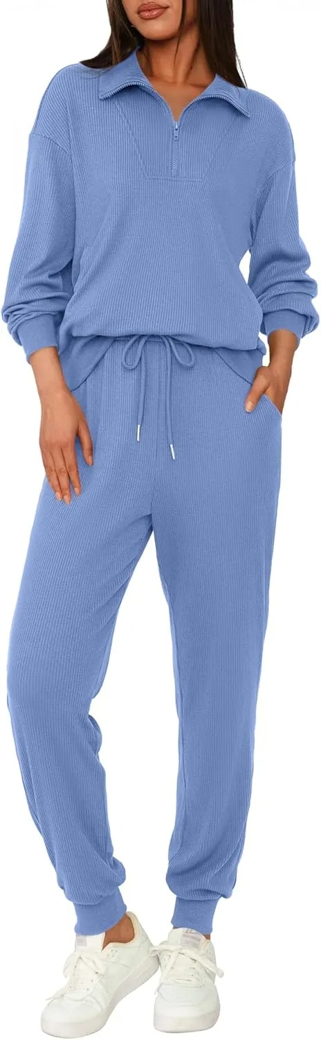 Women's Long Sleeve Half Zip Sweatshirt Sweatpants Lounge Set Sweatsuits with Pockets