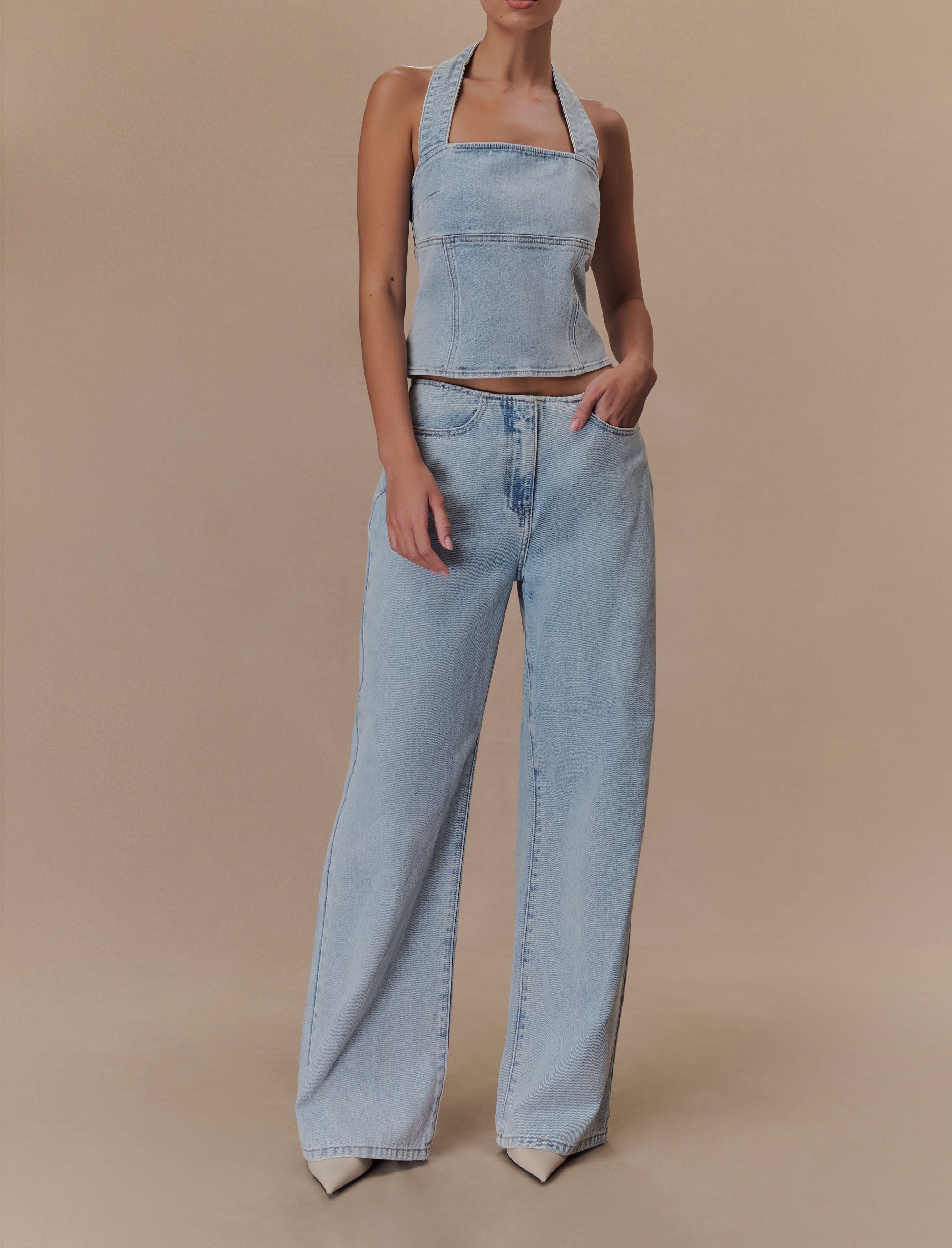 Blue Mid Rise Denim Jeans